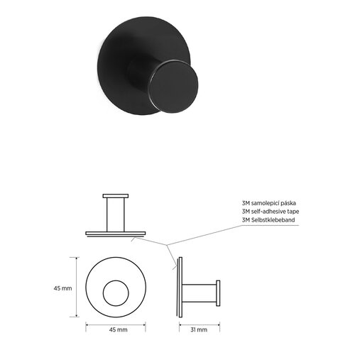 Sapho XR219B X-Round wieszak samoprzylepny, czarny