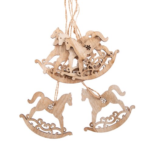 Set of wooden Christmas decorations Rocking horses6 pcs, 7 x 7 cm