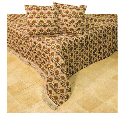 Gobelínový přehoz na postel, béžová + hnědá, 220 x 260 cm, 40 x 40 cm
