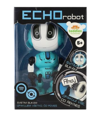 Teddies Robot ECHO opakující věty, 12 cm, kov, se zvukem a světlem