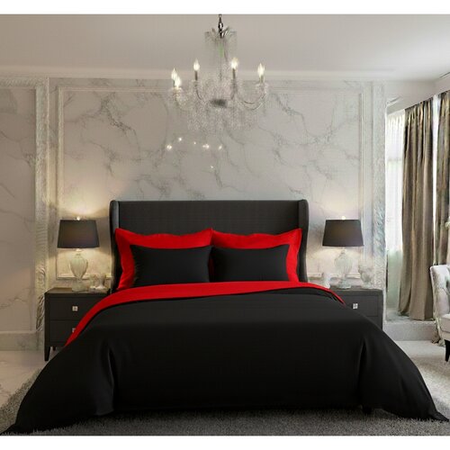 Satenasta posteljnina Luxury Collection rdeča /črna, 240 x 200 cm, 2 kos 70 x 90 cm