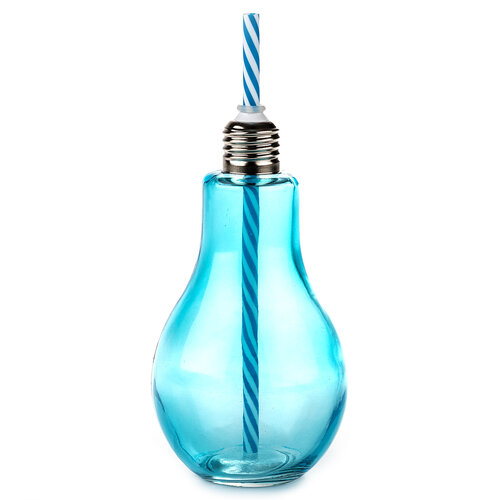 Szklanka ze słomką Żarówka 400 ml, niebieski