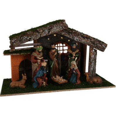 Scenă de Crăciun din lemn cu lumini LED , 50 x 22x 30 cm