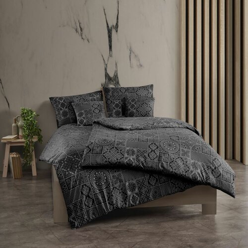 Lenjerie de pat din bumbac Kvalitex Tokyo negru, 200 x 200 cm, 2x 70 x 90 cm