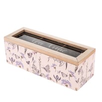 Drewniane pudełko na woreczki herbaty Pinkie różowy ,23 x 8 x 8 cm