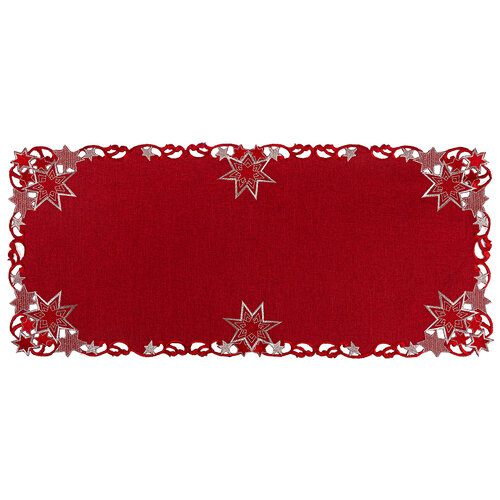 Vánoční vyšívaný ubrus Hvězdy červená, 40 x 90 cm