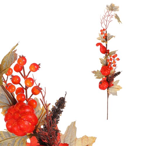Podzimní umělá větev - červené dýně a bobule, 73 cm
