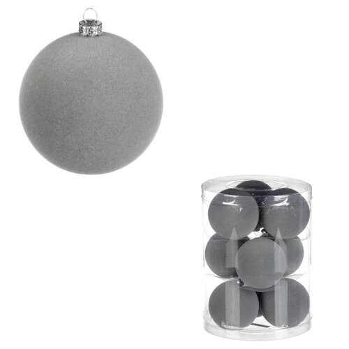 Fotografie Vánoční plastové koule, sametové, šedivá barva. Cena za 1box/9ks.