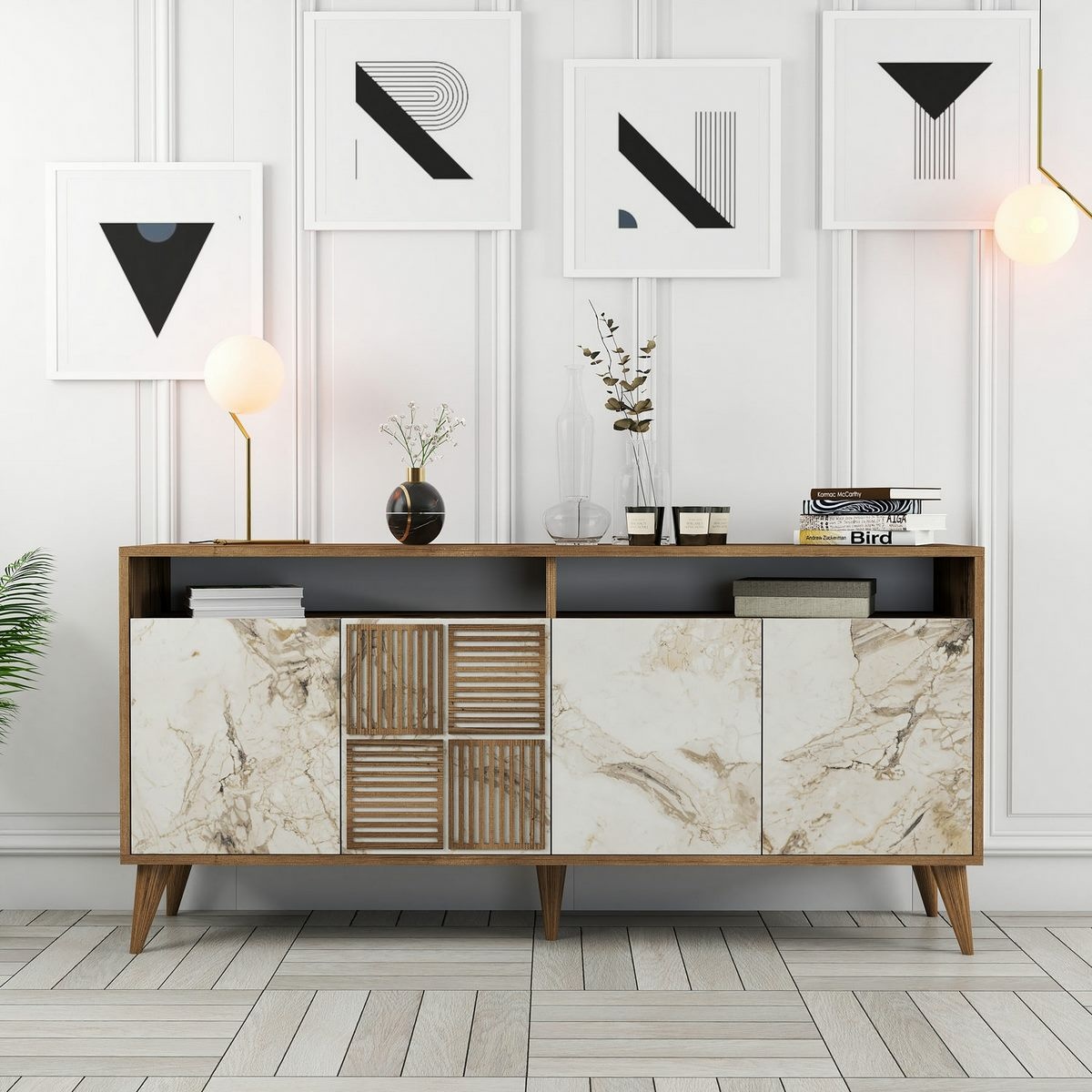 Skrinka Milan Walnut and White Marblemramoru