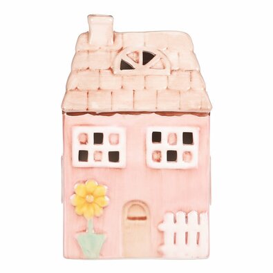 Kerámia házikó LED-del, 12 x 9 x 18 cm, tavasz,rózsaszín