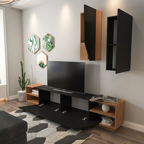 Zebra Black and Teak TV-asztal szekrénnyel