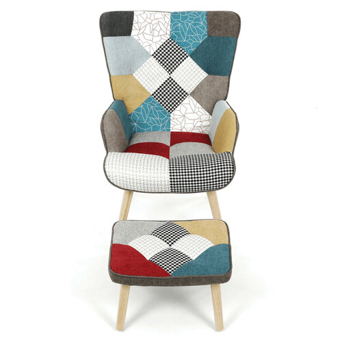 Relaxační křeslo s podnožkou PATCHWORK, mix barev
