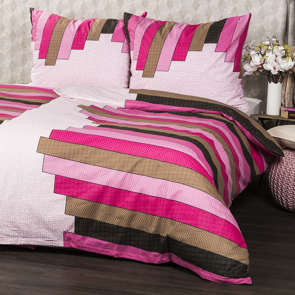 Lenjerie pat 1 pers. Stripe Pink din bumbac , 140 x 200 cm, 70 x 90 cm