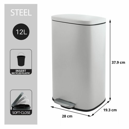 Coș de gunoi cu pedală soft-close Spirella Akira 12 l, alb mat