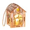 Závesný drevený domček s LED svetlom Snehuliak, 5 x 8,2 cm