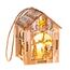Závesný drevený domček s LED svetlom Snehuliak, 5 x 8,2 cm