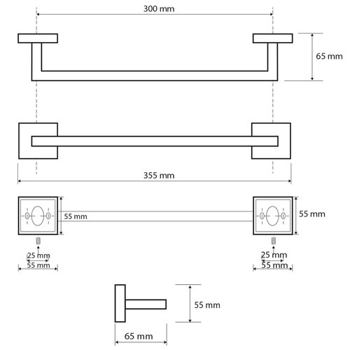 SAPHO XQ401 Suport pentru prosoape X-Square 35 cm,argintiu