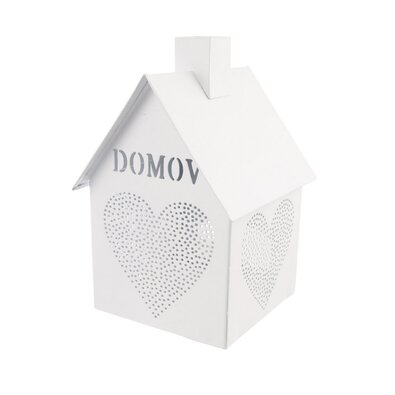 InDecor Sfeșnic metalic Domeček - Domov alb, 12 x12 x 17 cm
