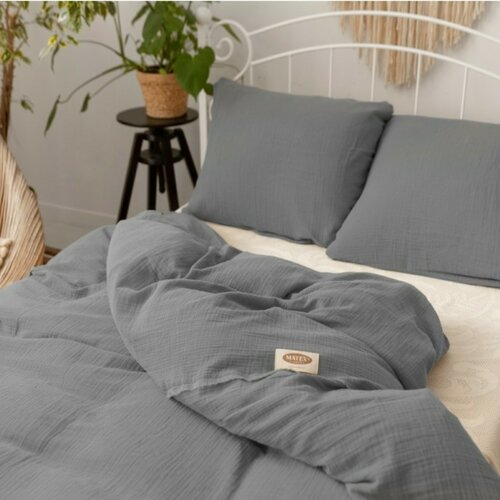 MATEX Muslin posteljnina temno siva, 140 x 200 cm,70 x 90 cm
