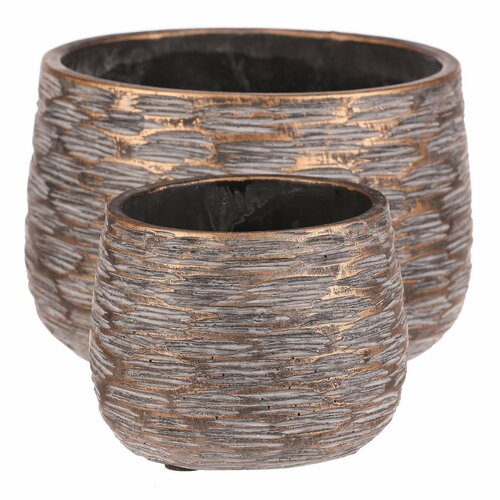 Betonübertopf-Set Rille, 2 Stück, grau, Höhe 12 cm