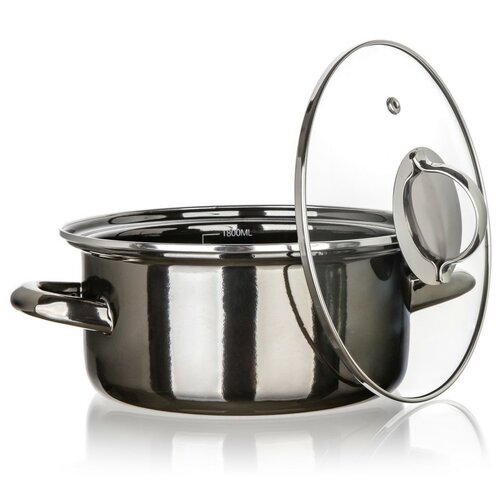 Banquet Hrniec smaltovaný METALLIC Black 20 cm, 2 l, s pokrievkou