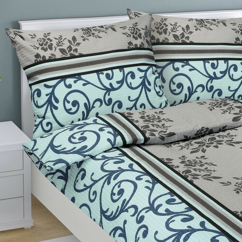 Bellatex Krepp-Bettwäsche Ornament Türkis, 140 x 200 cm, 70 x 90 cm