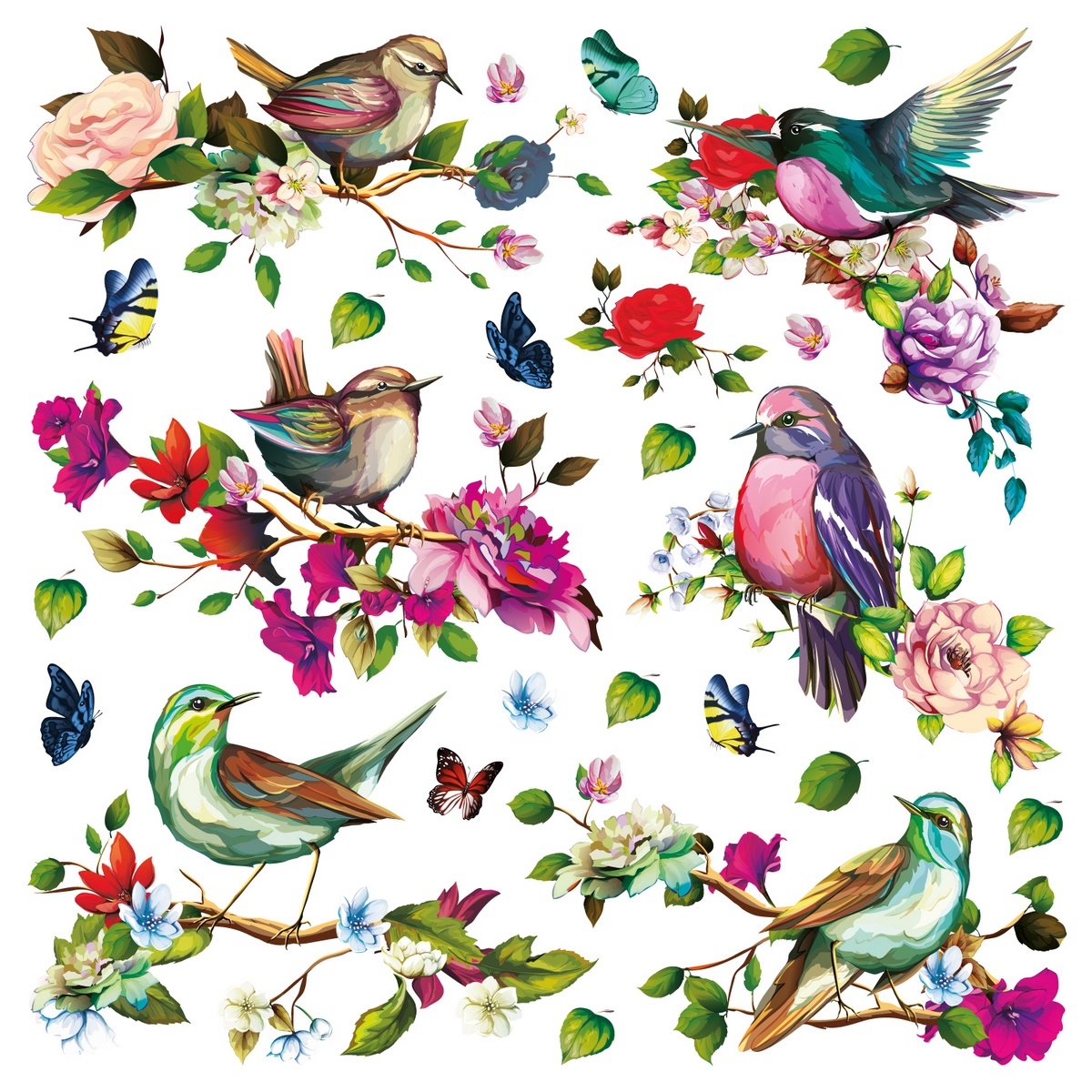 Samolepící dekorace Birds, 30 x 30 cm