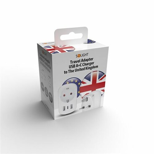Solight PA03UK Cestovní adaptér UK USB A+C pro použití ve Velké Británii, typ G