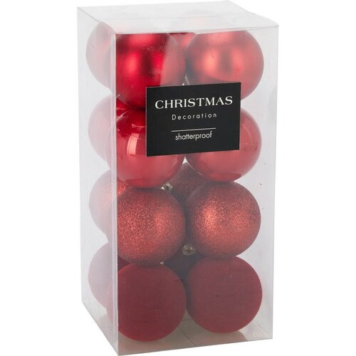 Set 16 ks vianočných ozdôb Festive Sparkles, červená, pr. 6 cm, plast