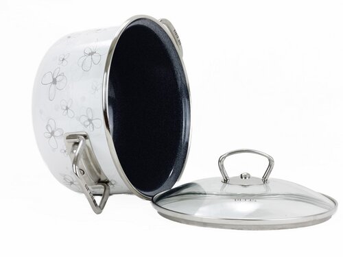 Belis Емальована каструля з кришкою Premium, білий, 16 см, 1,5 л