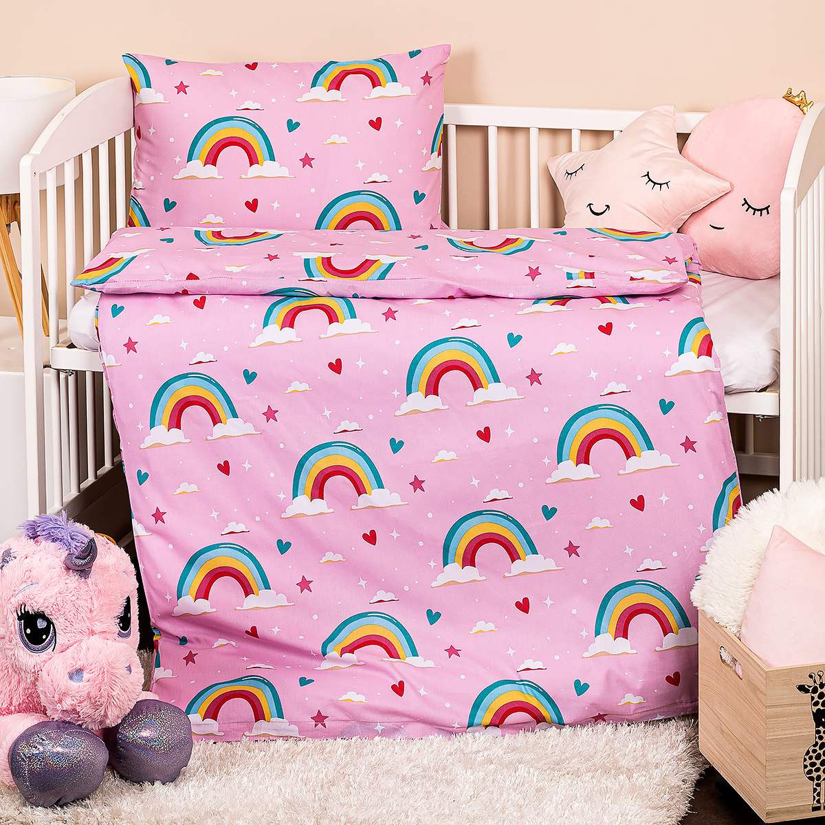 Poza Lenjerie de pat pentru copii Home Rainbow, din bumbac, 100 x 135 cm, 40 x 60 cm