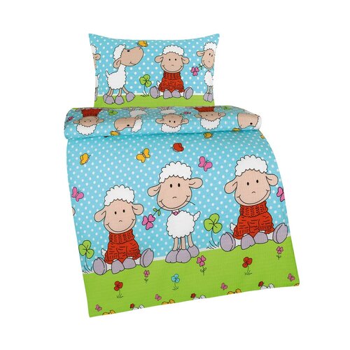 Bellatex Otroška krep posteljnina Agáta Ovečka modra, 90 x 135 cm, 45 x 60 cm
