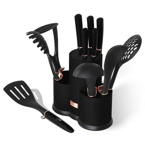 Berlinger Haus 12-delni set kuhinjskih pripomočkovv stojalu Black Rose Collection