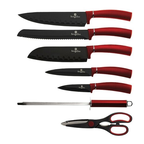 Berlinger Haus Set de cuțite în suport BurgundyMetallic Line, 8 piese