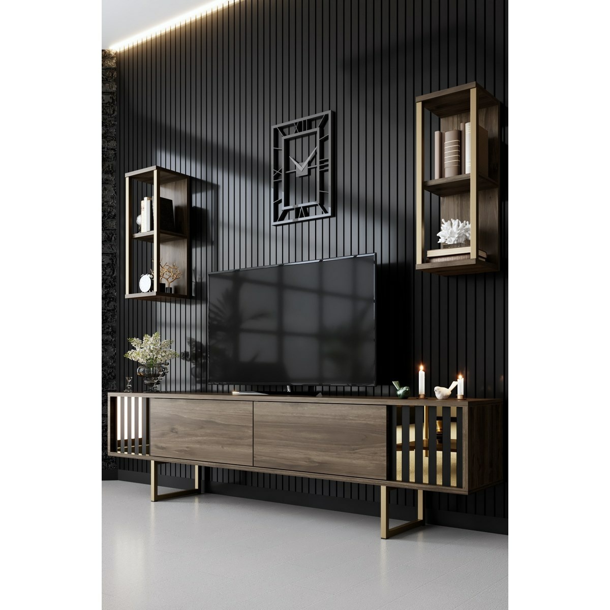 Televízny stolík s policami Linie Walnut and Gold