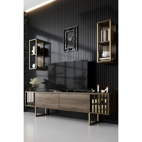 Linie Walnut and Gold TV szekrény polcokkal