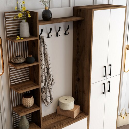 Vešiak na kabáty s botníkom, policami a šatníkomViyana Walnut and White