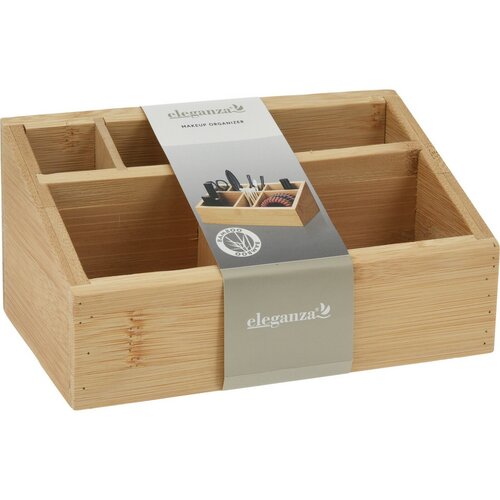 Organizator de machiaj din bambus, 7 compartimente, 17 x 10 x 8 cm