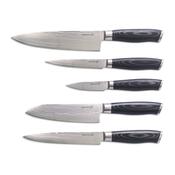 G21 Gourmet Damascus noževski set v bambusovem bloku, 5 kosov + brusni kamen