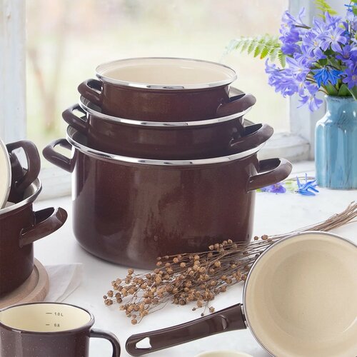 Orion Garnek emaliowany z rantem Brown, 3 l