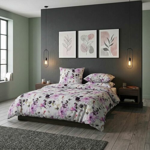 Kvalitex Lila hibiszkusz szatén ágyneműhuzat, 140 x 200 cm, 70 x 90 cm