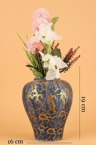 Keramikvase YL744 Vesira, blau/gold