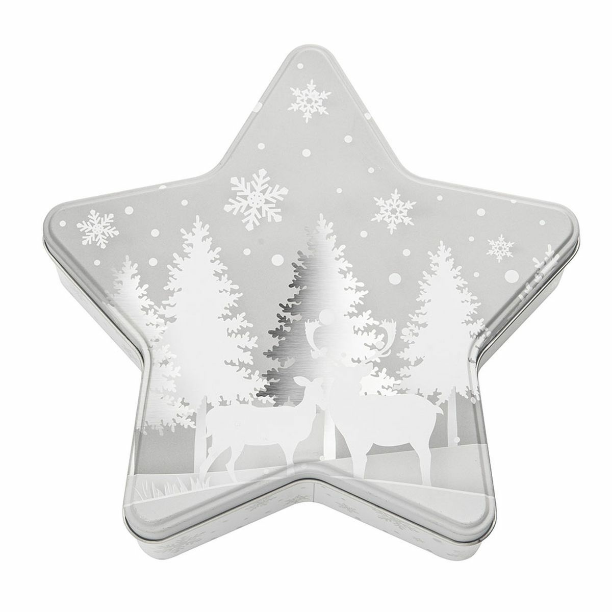 Altom Świąteczny pojemnik blaszany Silver Christmas tree, 23 x 22 x 6 cm